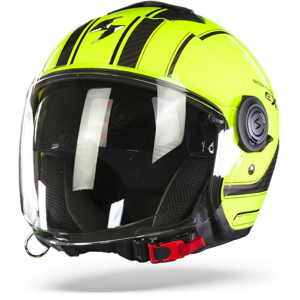 Scorpion EXO-City Scoot Neon Geel Zwart Jethelm - Afbeelding 2